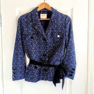 Kate Spade Blue Tweed Silver Lining Belted Blazer